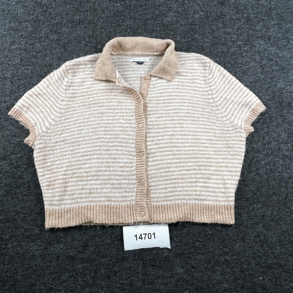 American Eagle Outfitters Cropped Cardigan Sweaters Womens XL Beige Striped